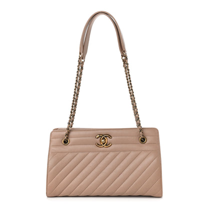 Chanel Shiny Goatskin Diagonal Quilted Shoulder Bag Beige 1 of 13