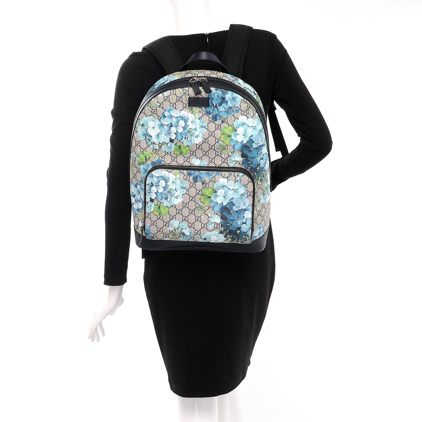 GG Supreme Monogram Blooms Medium Day Backpack Beige Blue Navy
