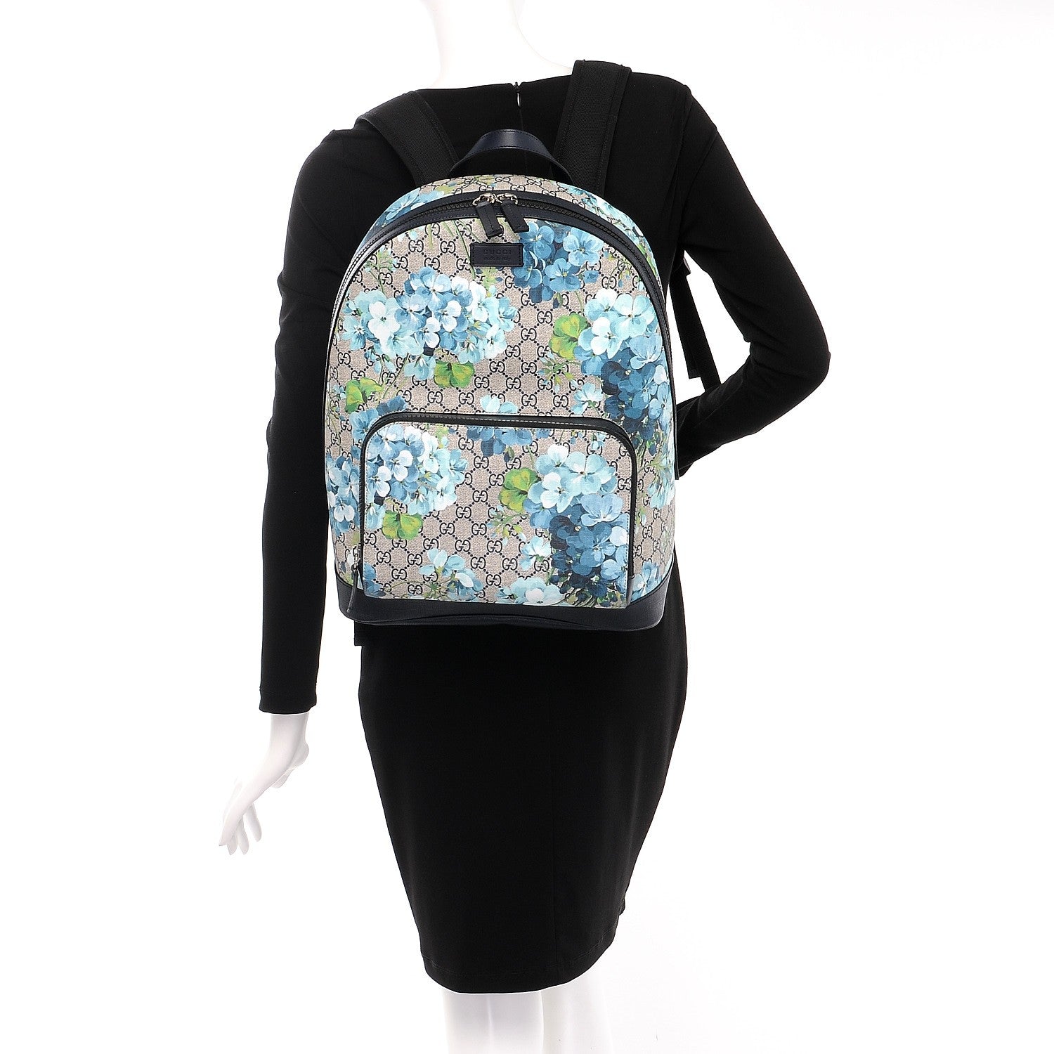 Gucci GG Supreme Monogram Blooms Medium Day Backpack Beige Blue Navy 2 of 7