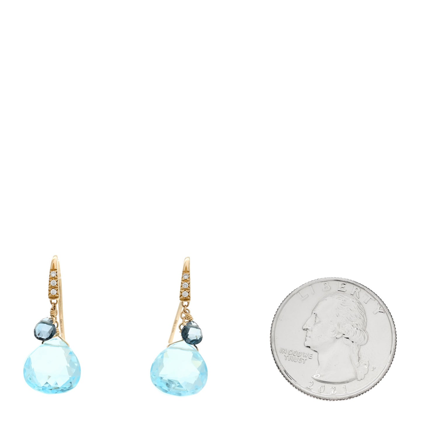 18K Yellow Gold Blue Topaz Paradise Hook Drop Earrings
