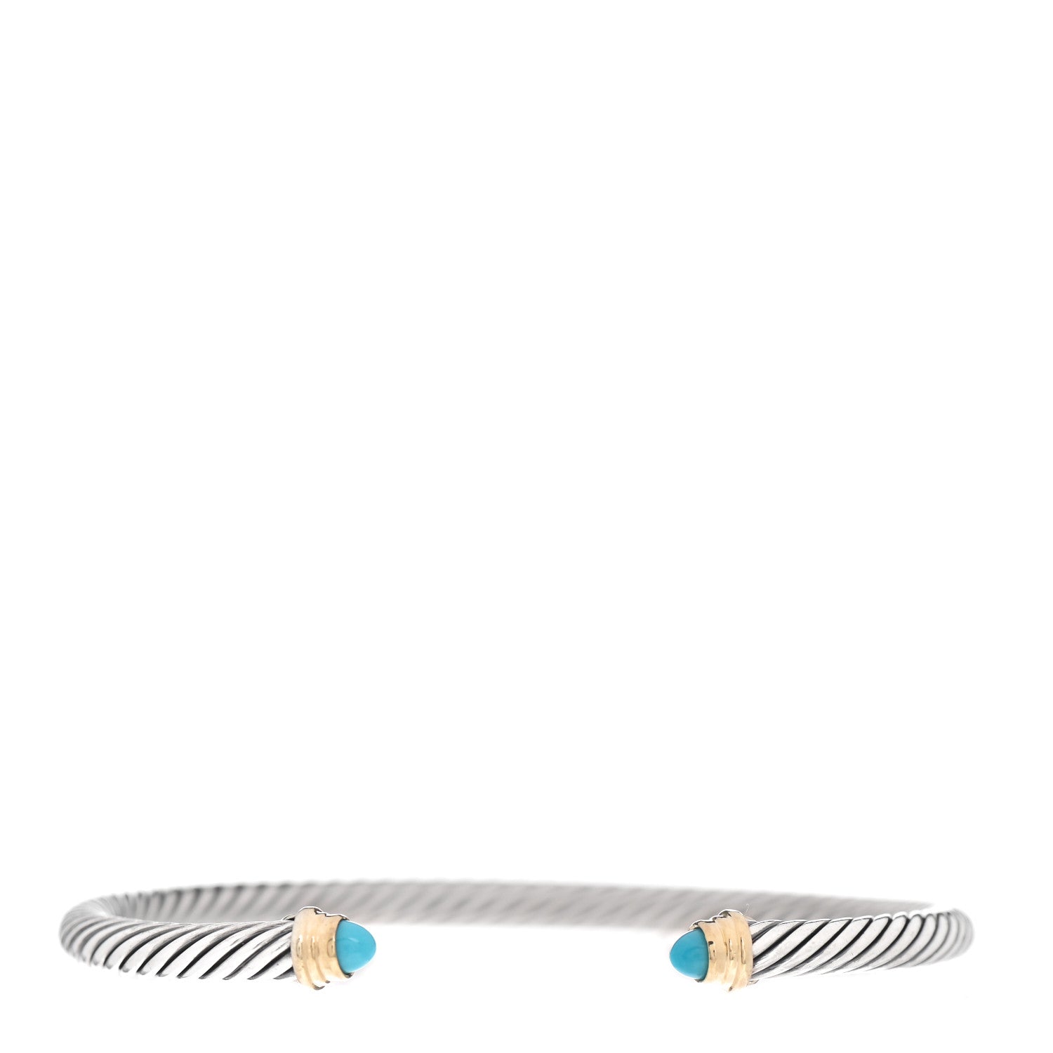 David Yurman Sterling Silver 18K Yellow Gold Turquoise 4mm Cable Classics Bracelet 1 of 4