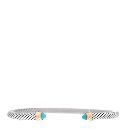 David Yurman Sterling Silver 18K Yellow Gold Turquoise 4mm Cable Classics Bracelet 1 of 4
