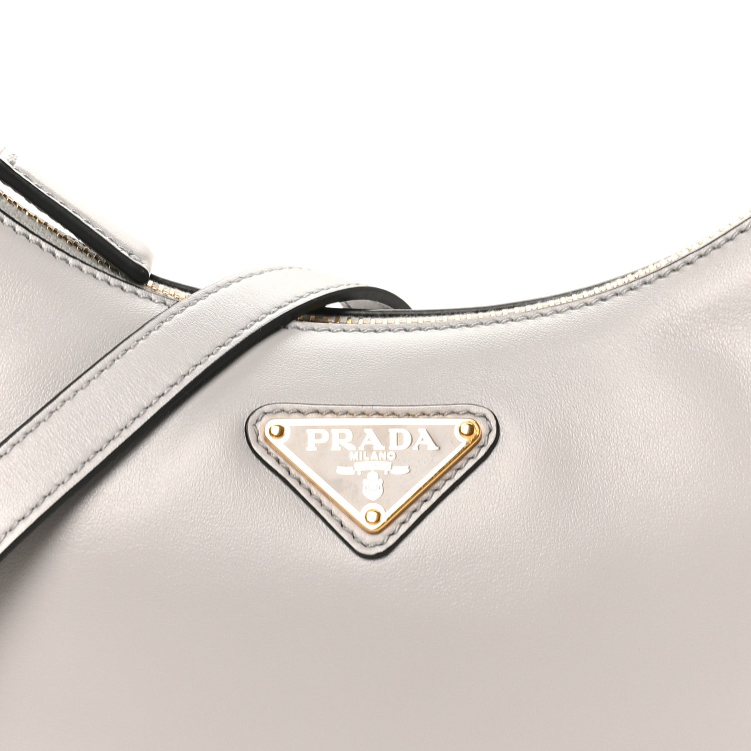 Prada Soft Calfskin Arque Shoulder Bag Granito 7 of 9