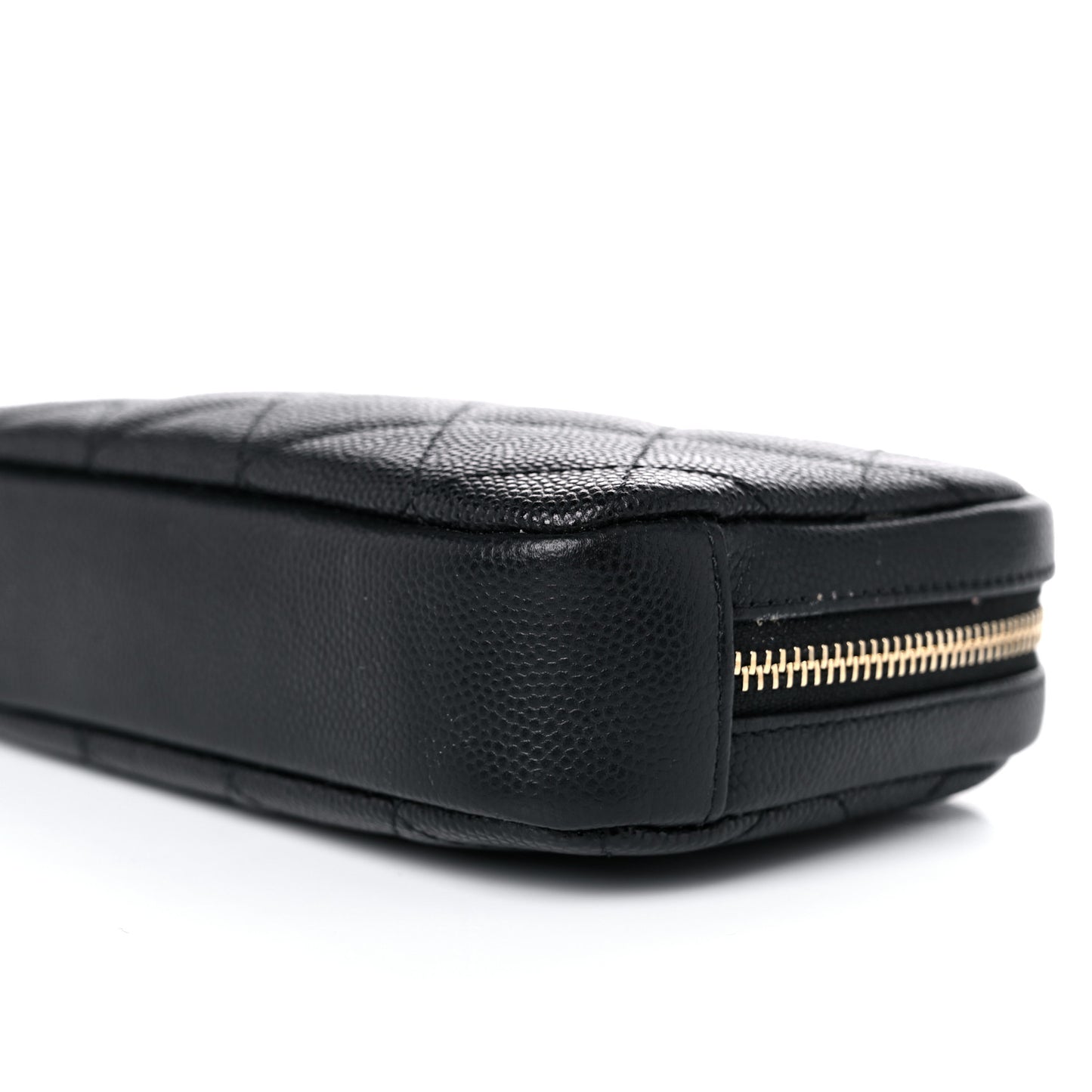 Caviar Quilted Small Curvy Pouch Cosmetic Case Black