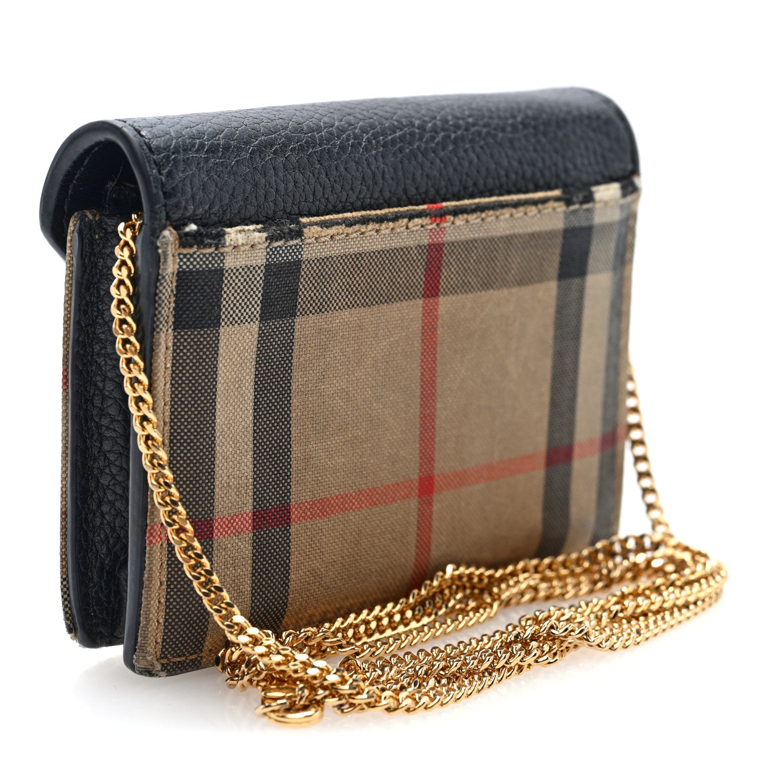 Burberry Grainy Calfskin Vintage Check Jade Card Case On Chain Black 3 of 10