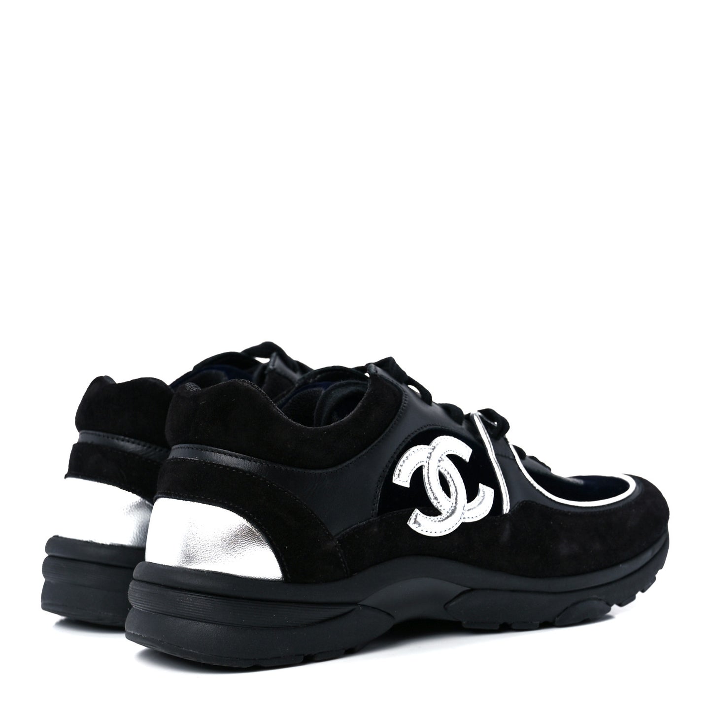 Suede Velvet Lambskin CC Sneakers 37.5 Black Blue Silver
