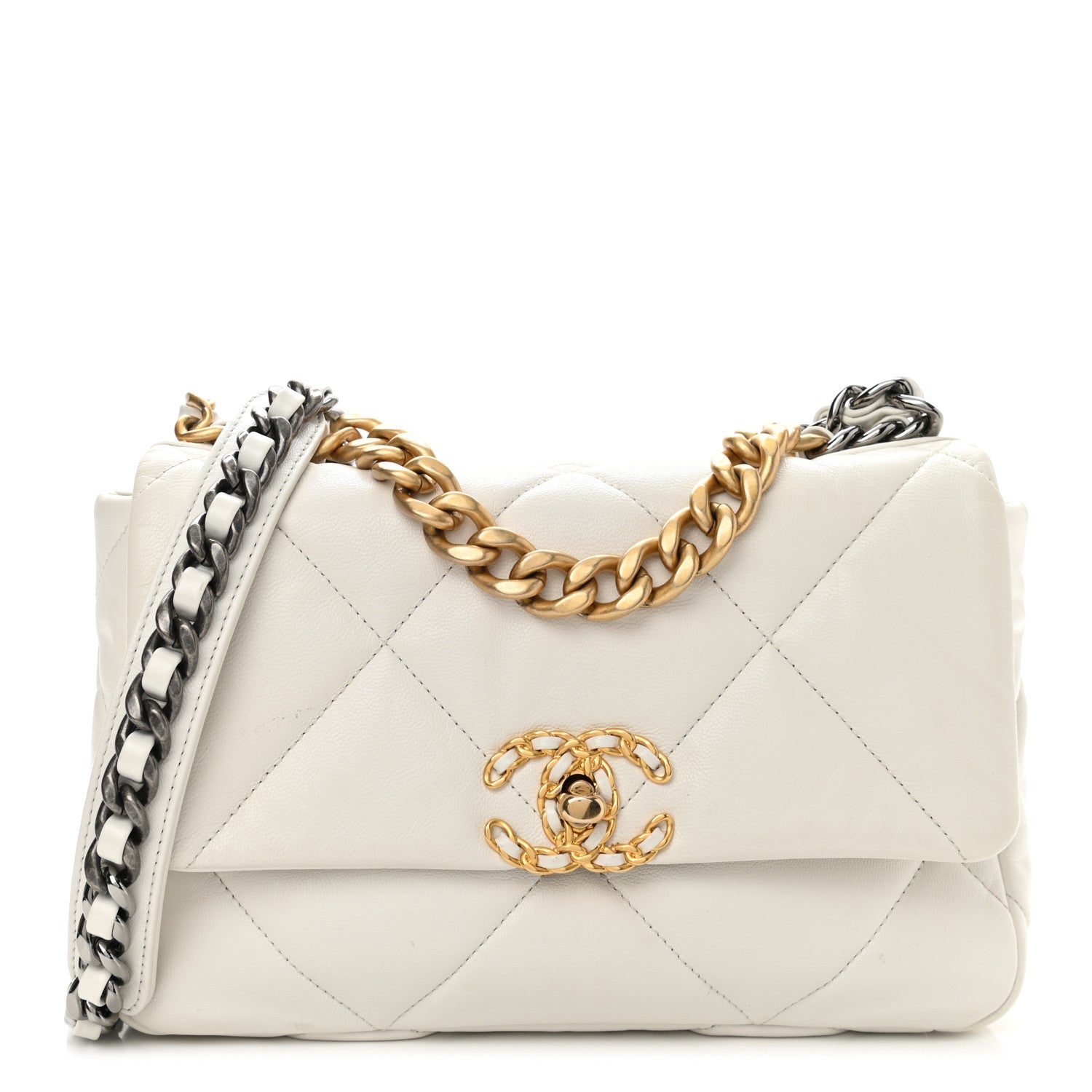 Chanel Goatskin Quilted Medium Chanel 19 Flap White 1 of 11