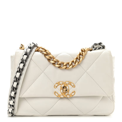 Chanel Goatskin Quilted Medium Chanel 19 Flap White 1 of 11