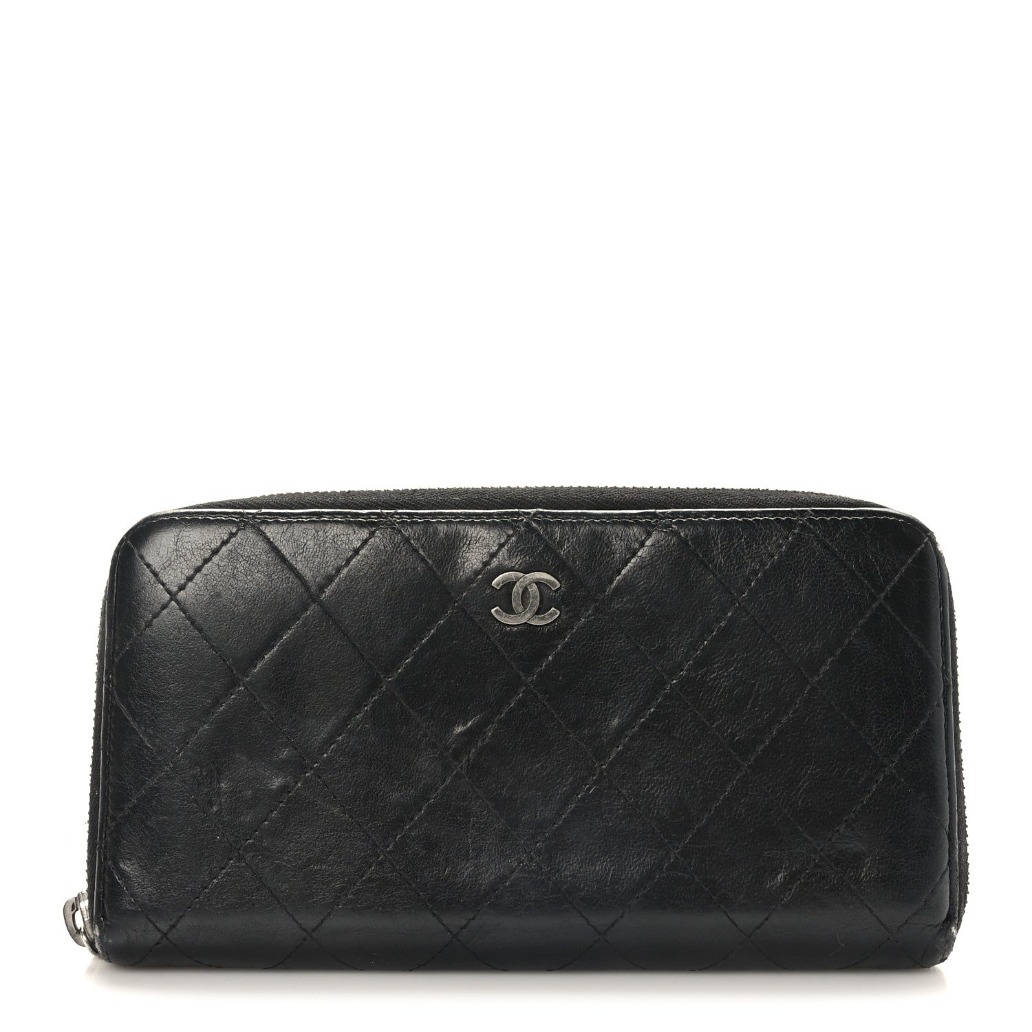 Chanel Lambskin Quilted Large Gusset Zip Around Wallet Black 1 of 9