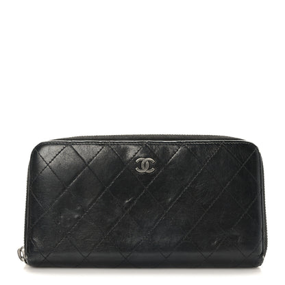 Chanel Lambskin Quilted Large Gusset Zip Around Wallet Black 1 of 9