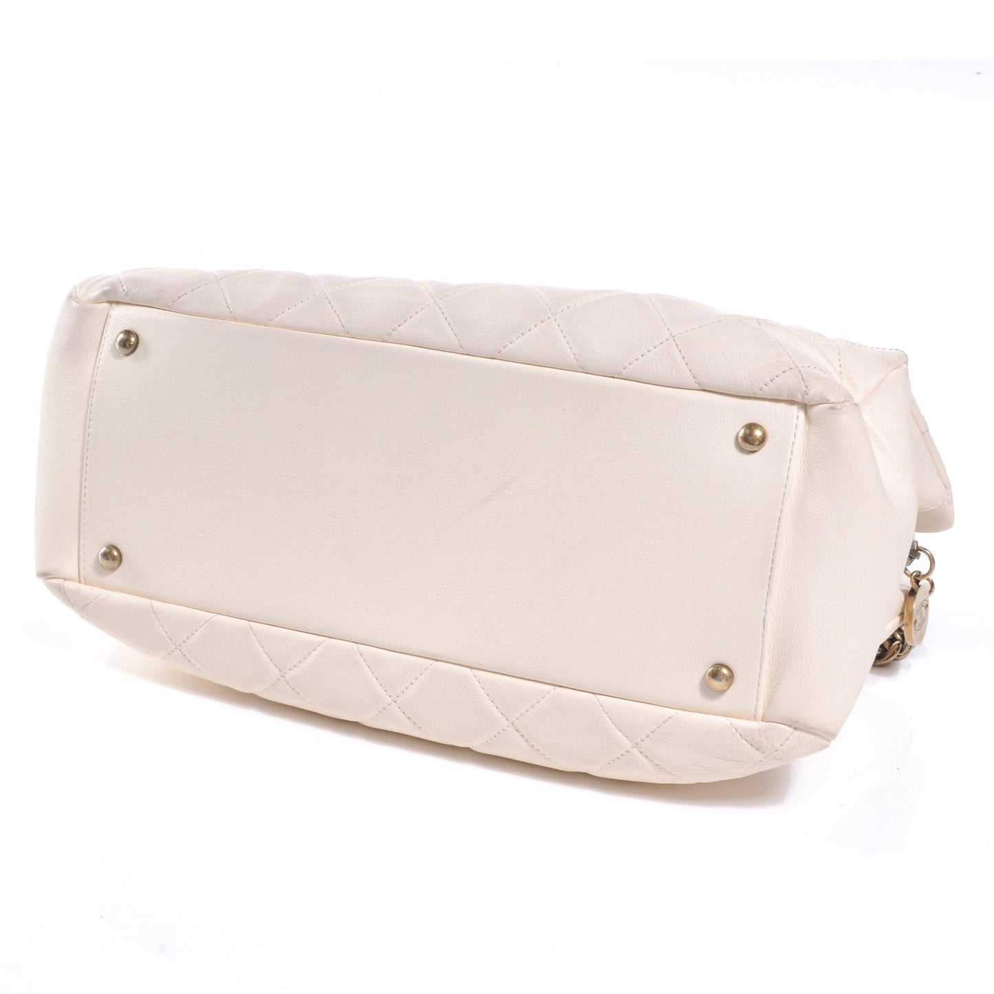 Calfskin CC Crown Small Tote White