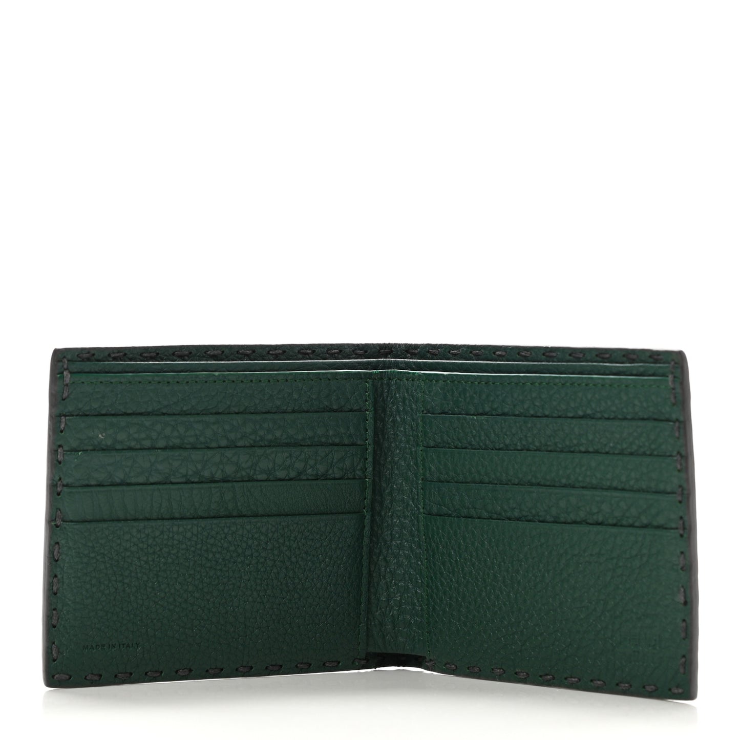 Cuoio Romano Selleria Metal Stitch Bi-Color Bi-Fold Wallet Asfalto Emerald