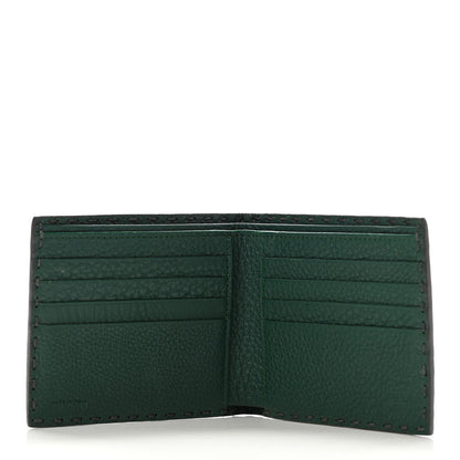 Fendi Cuoio Romano Selleria Metal Stitch Bi-Color Bi-Fold Wallet Asfalto Emerald 5 of 7
