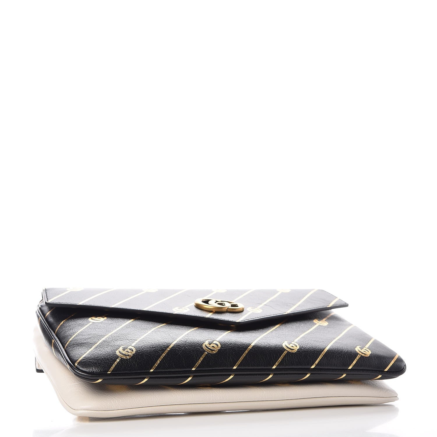 Gucci Calfskin Diagonal GG Medium Thiara Double Envelope Shoulder Bag Black White 7 of 11