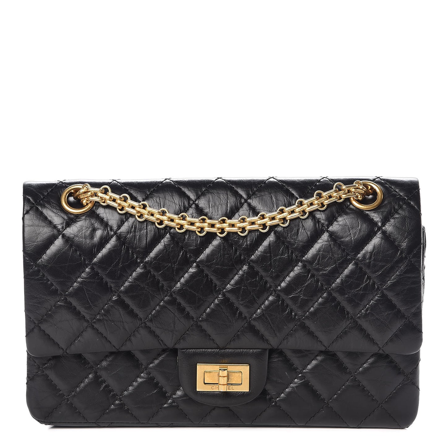 Aged Calfskin Quilted 2.55 Reissue 225 Flap Black