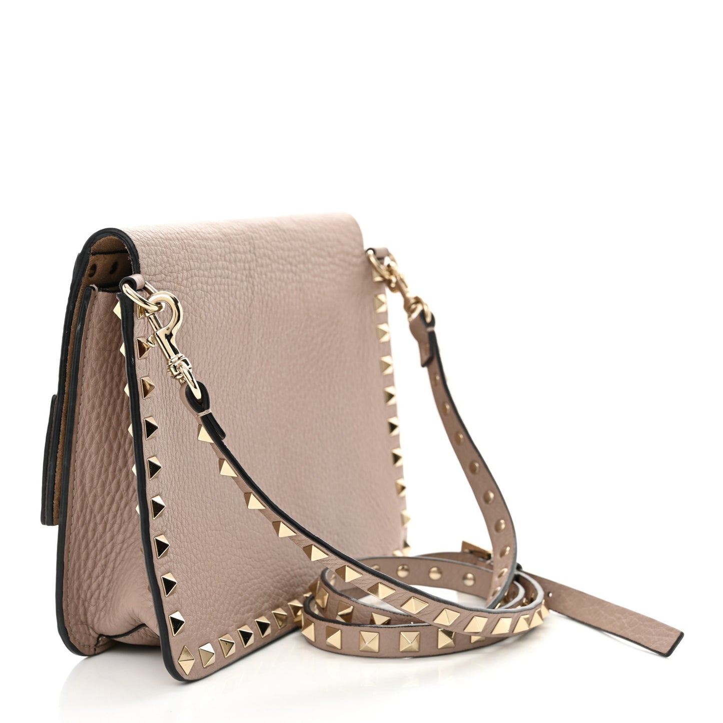 Grained Calfskin Small Rockstud Flap Crossbody Bag Poudre