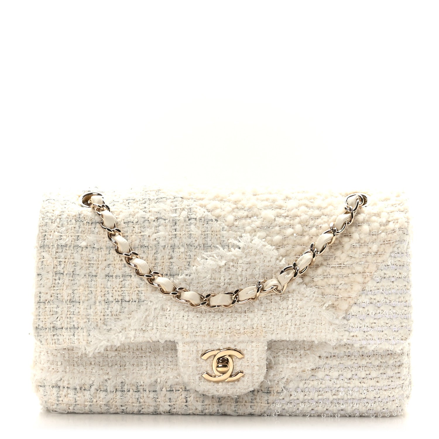 Chanel Tweed Patchwork Medium Double Flap White 1 of 8