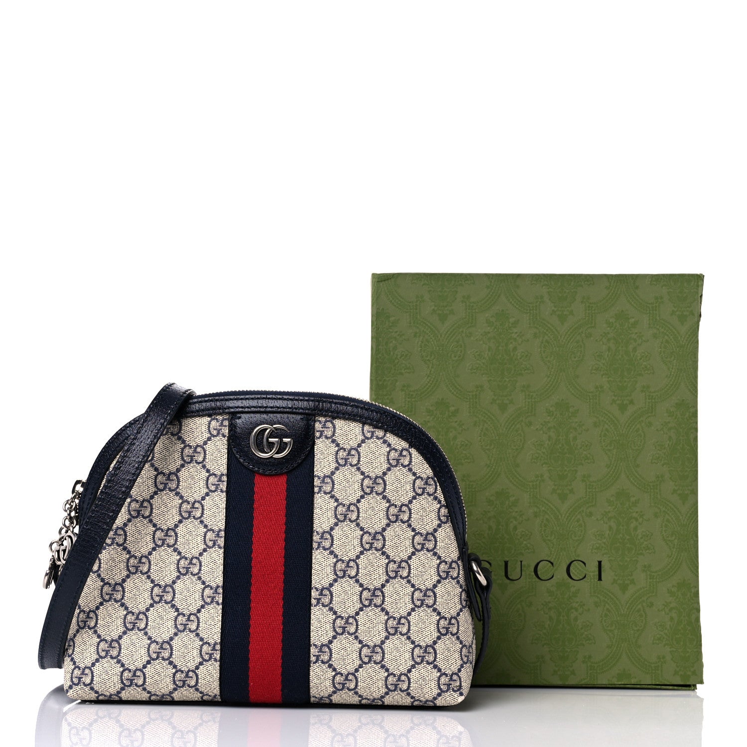 Gucci GG Supreme Monogram Textured Dollar Calfskin Web Small Ophidia Dome Shoulder Bag Beige Blue 10 of 10