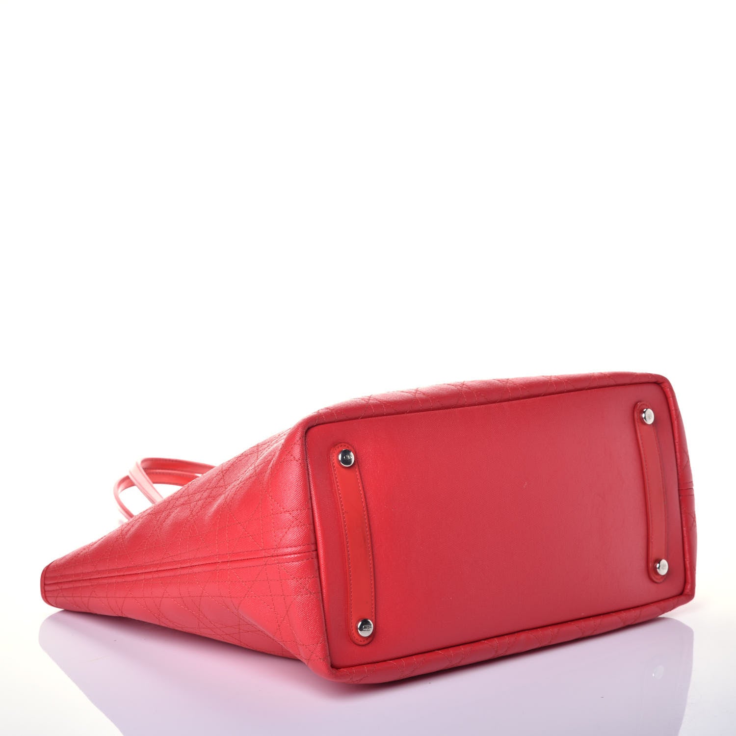 Christian Dior Coated Canvas Cannage Panarea Shopping Tote Red 7 of 17