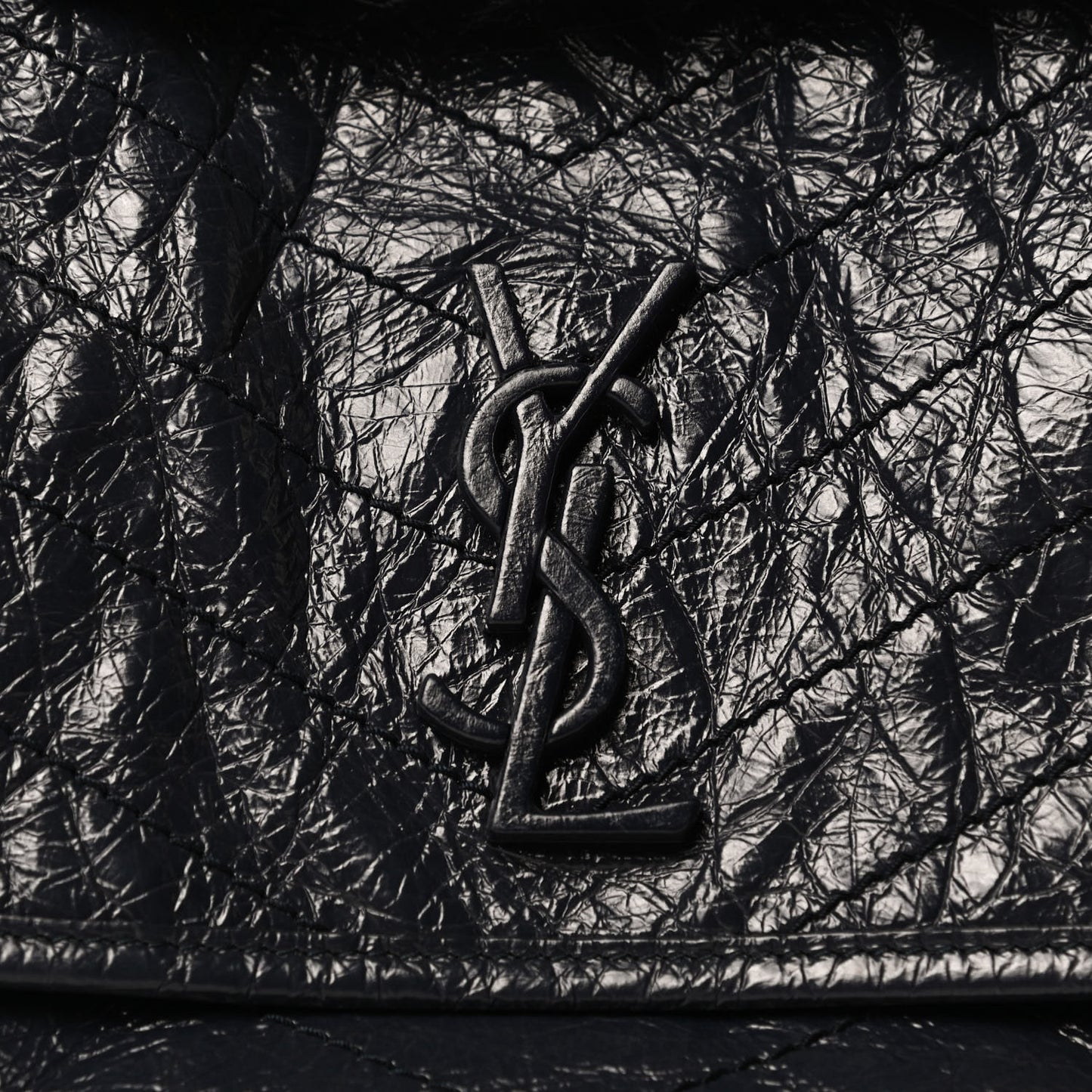 Crinkled Calfskin Matelasse Monogram Medium Niki Chain Satchel Dark Blue