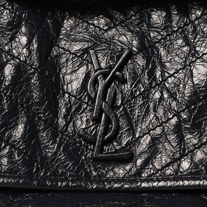 Saint Laurent Crinkled Calfskin Matelasse Monogram Medium Niki Chain Satchel Dark Blue 13 of 15