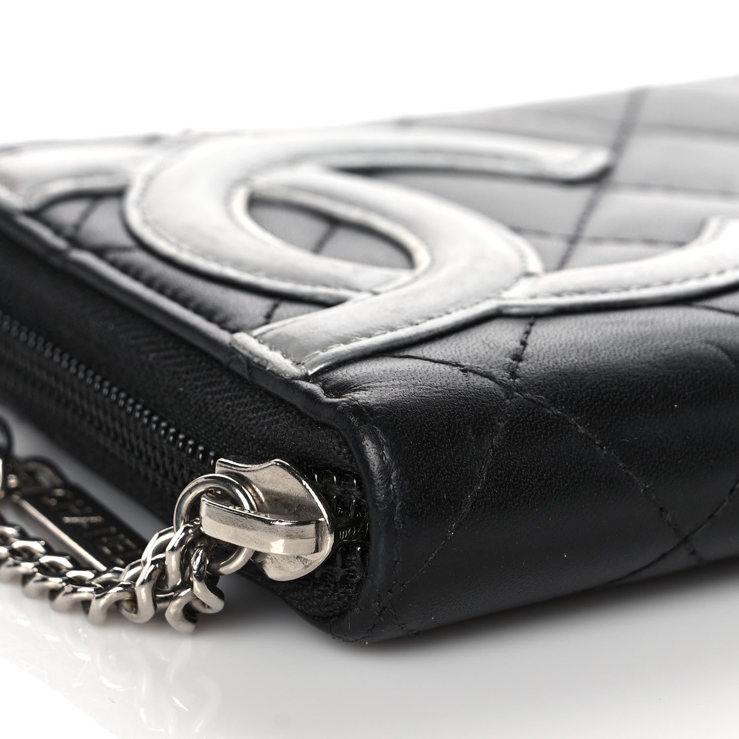 Chanel Calfskin Quilted Cambon Large Gusset Zip Around Wallet Black Silver 8 of 12