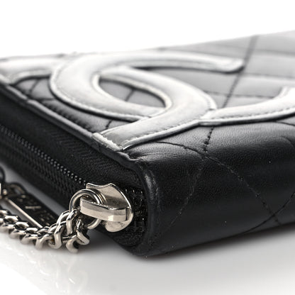 Chanel Calfskin Quilted Cambon Large Gusset Zip Around Wallet Black Silver 8 of 12