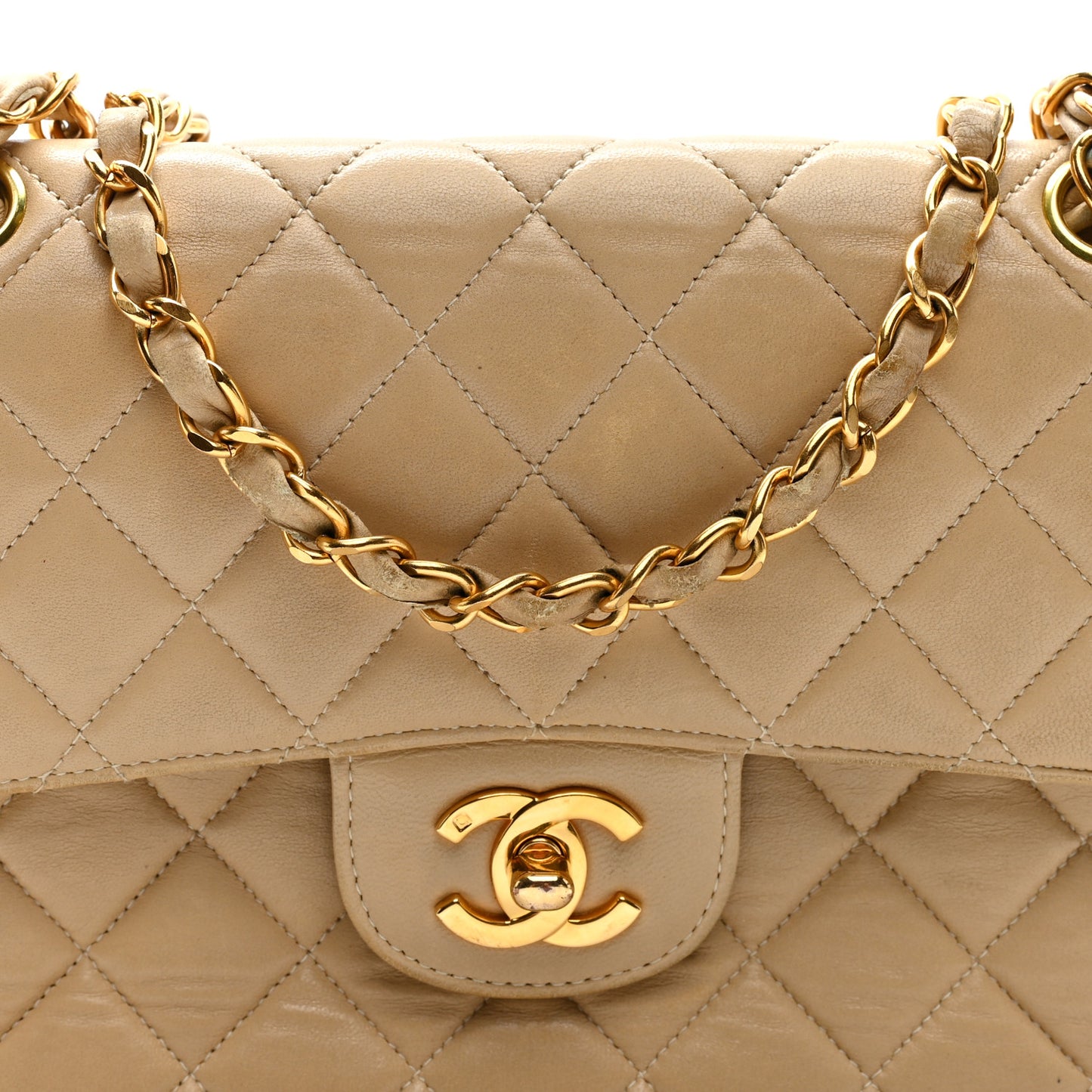 Lambskin Quilted Small Double Sided Flap Beige