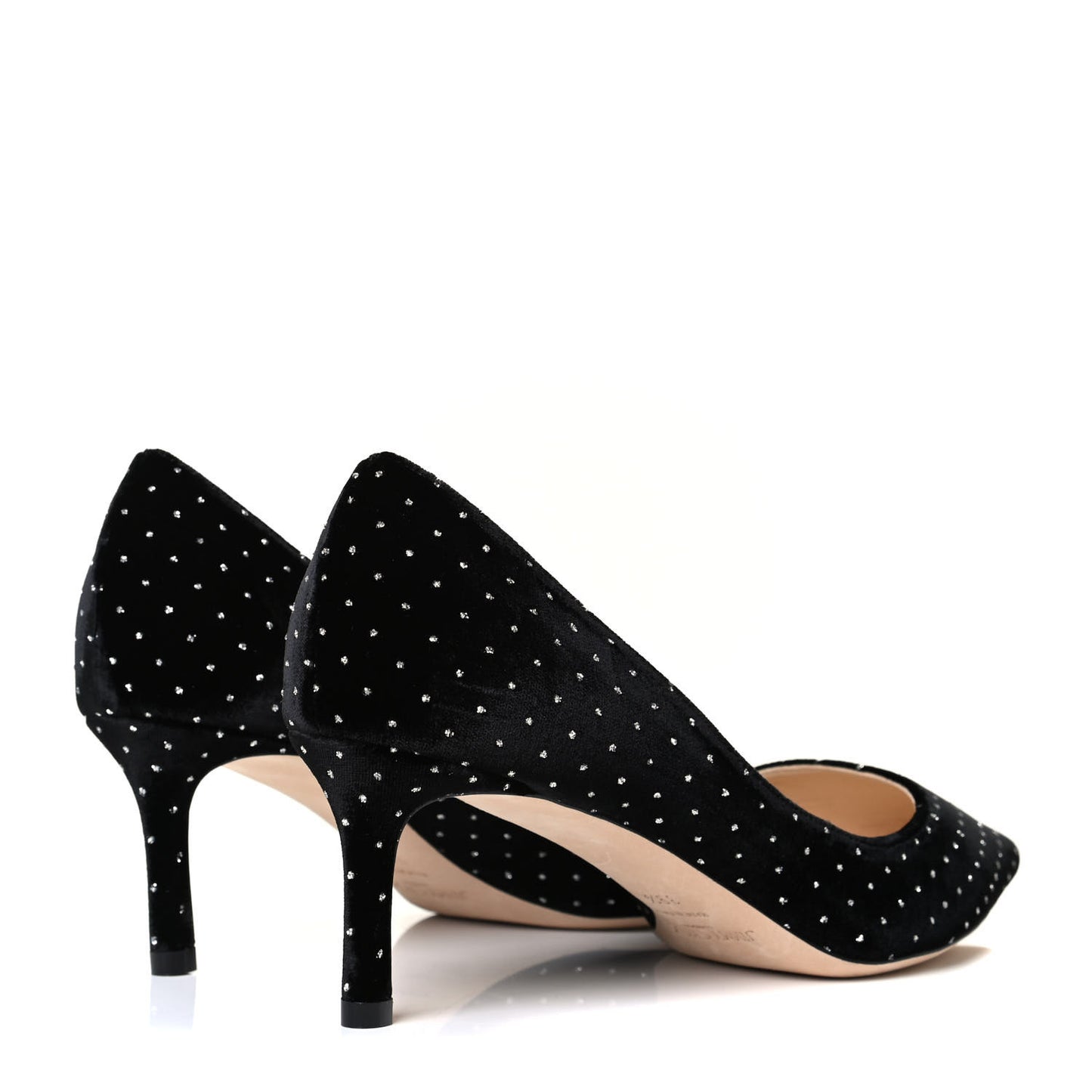 Glitter Spotted Velvet Pointy Toe Romy 60 Pumps 39.5 Black Silver