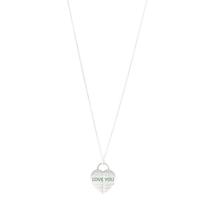 Tiffany Sterling Silver Enamel LOVE YOU Heart Pendant Necklace Blue 1 of 6
