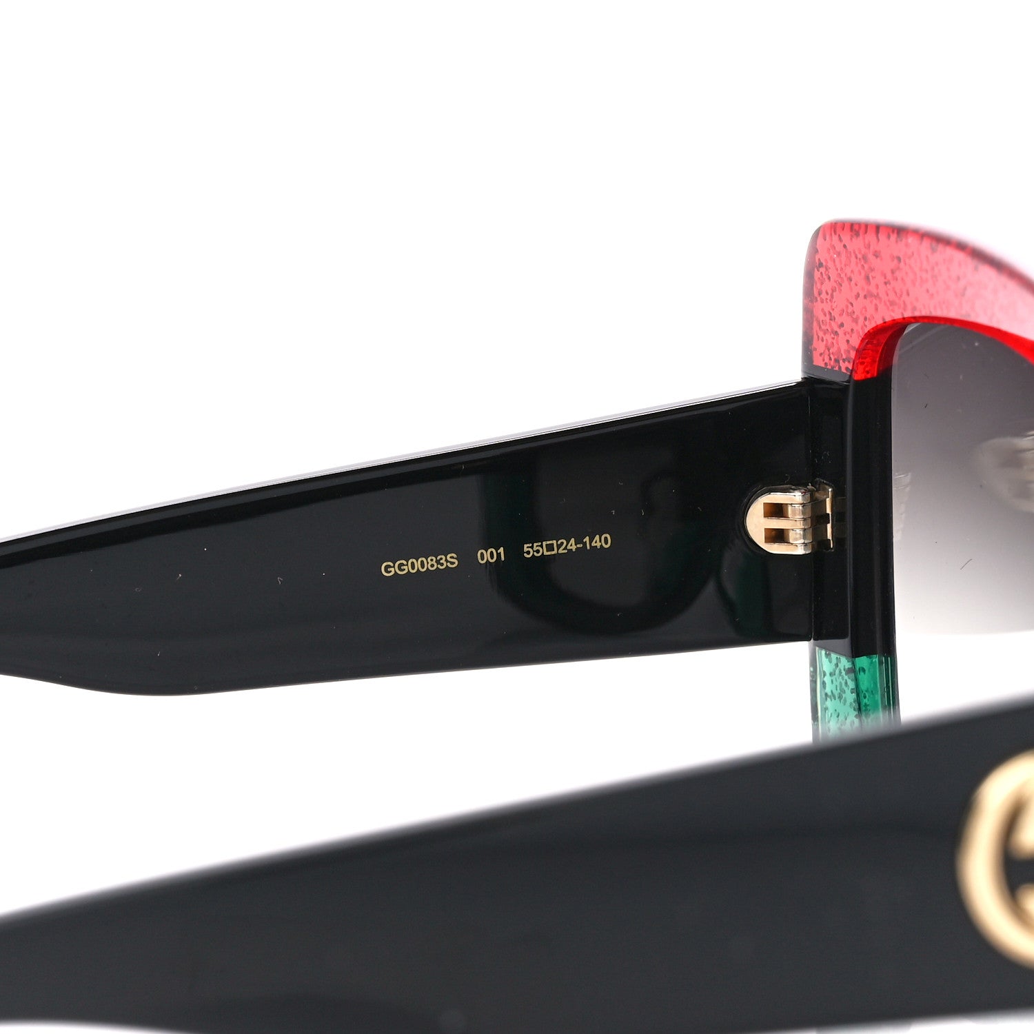 Gucci Acetate Square Frame Sunglasses GG0083S Glitter Red Black Green 5 of 7