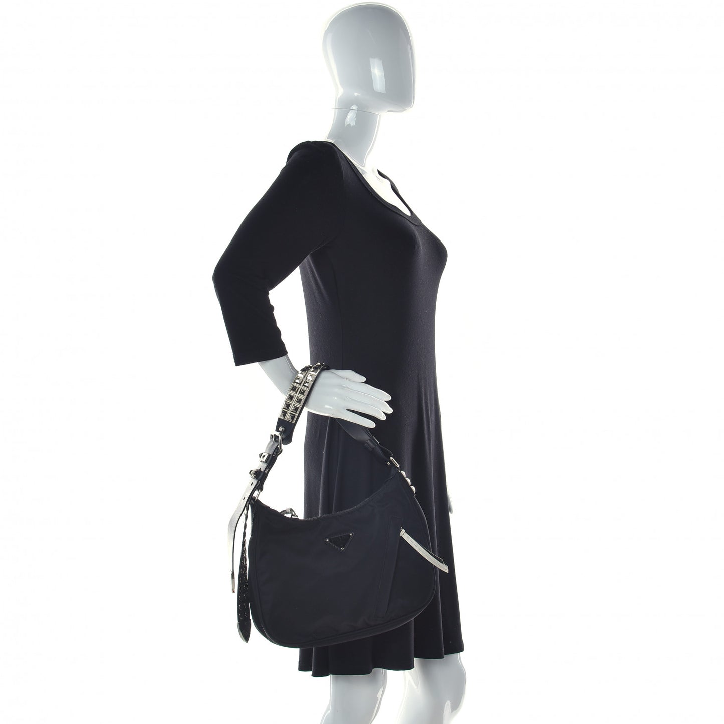 Tessuto Nylon Studded New Vela Hobo Black White