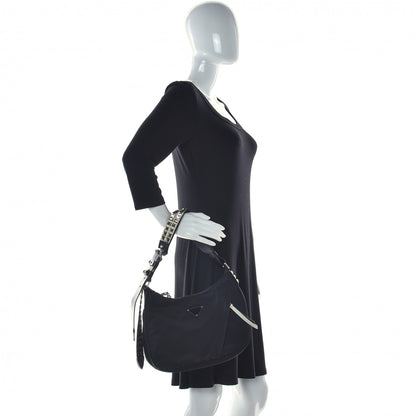 Prada Tessuto Nylon Studded New Vela Hobo Black White 2 of 11