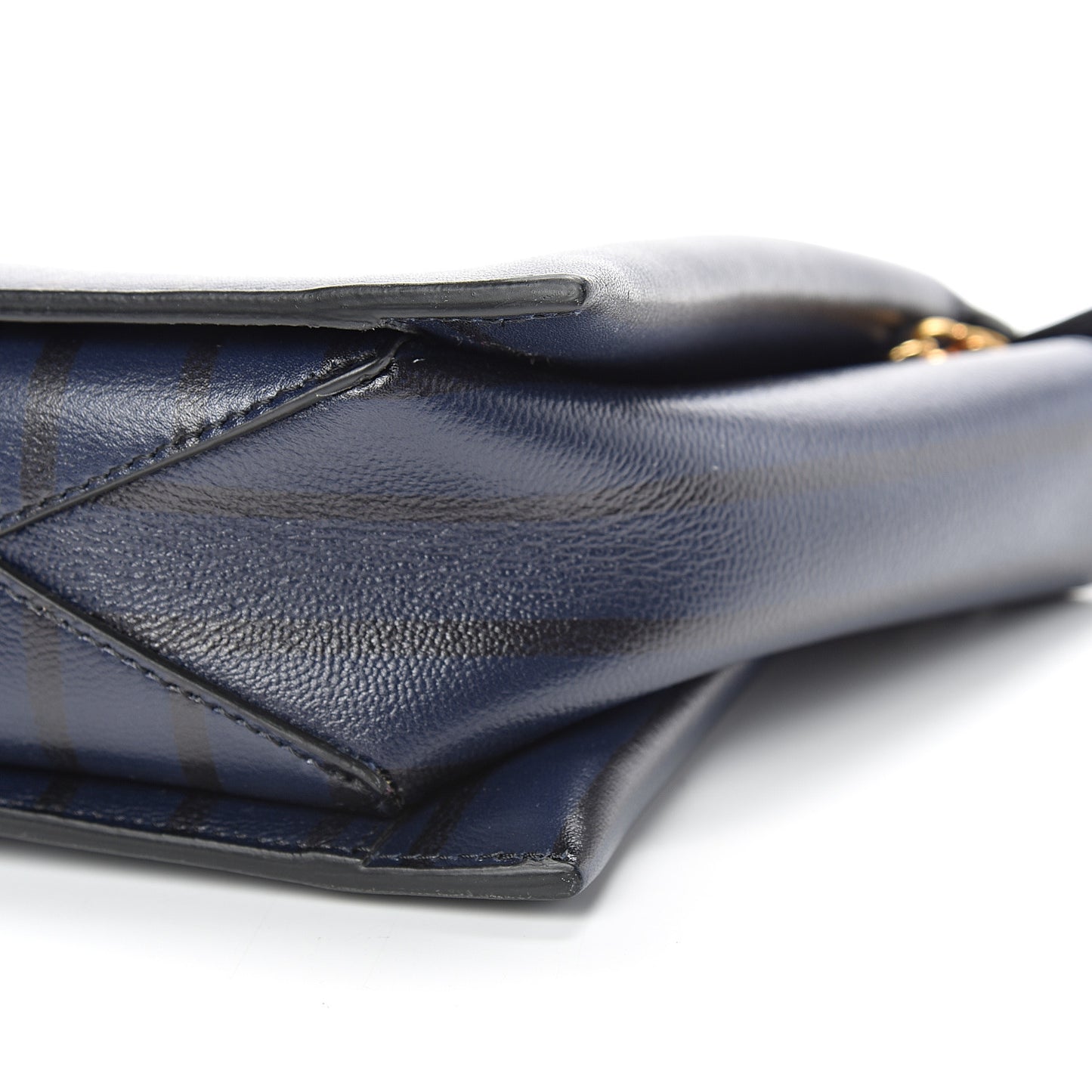 Grained Calfskin Striped Tri-Fold Clutch Midnight