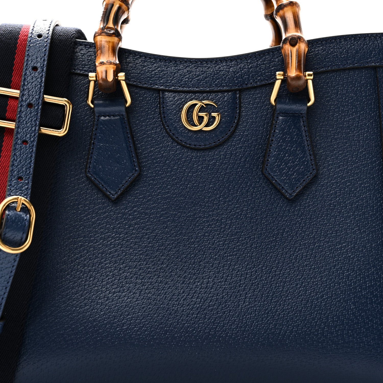 Gucci Textured Dollar Calfskin Web Small Diana Tote Bag Royal Crop 8 of 10