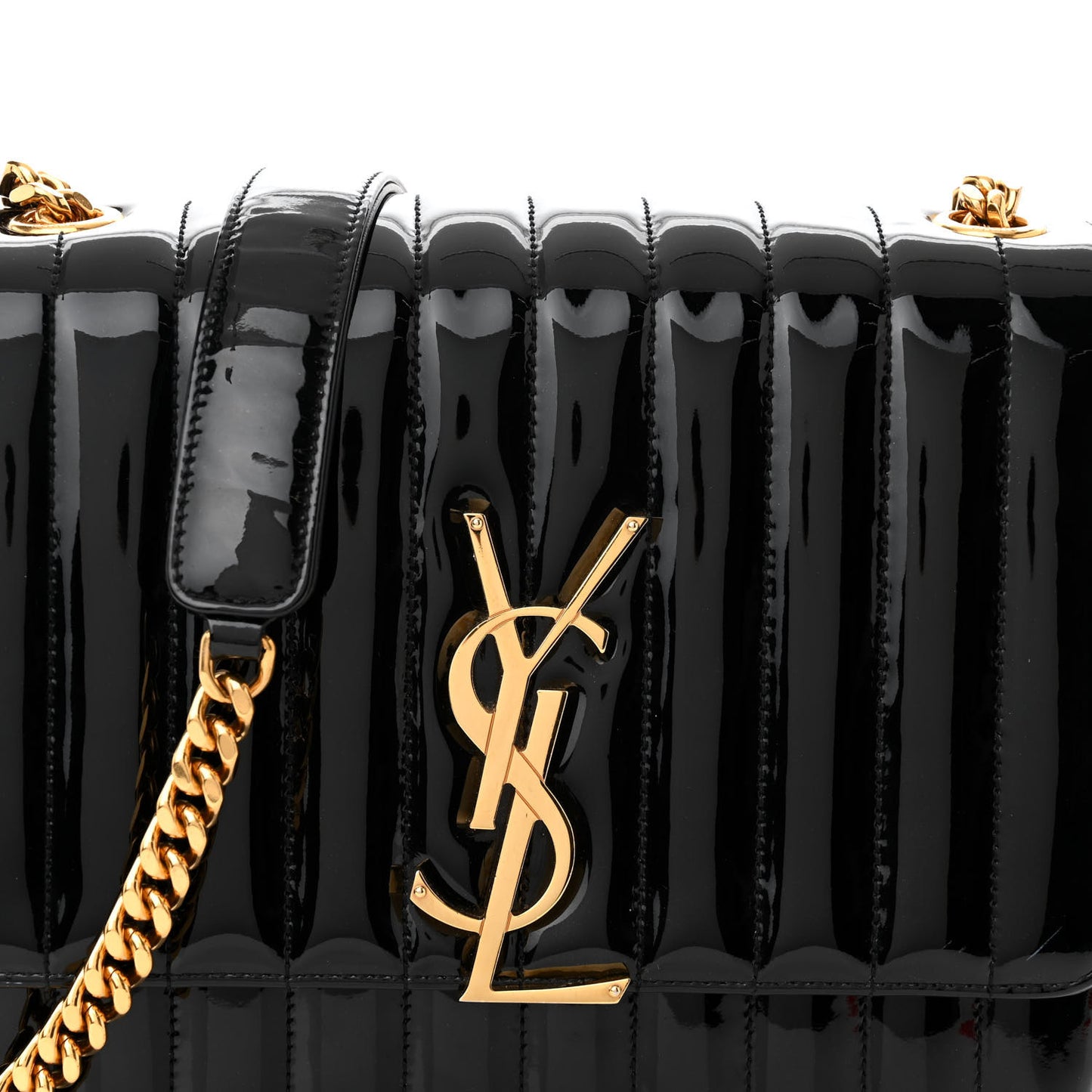 Patent Matelasse Monogram Large Vicky Chain Bag Black