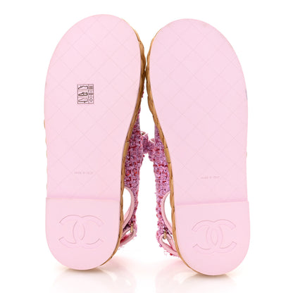 Chanel Tweed Patent Calfskin Velcro Dad Sandals 41 Light Purple Pink Red 6 of 9