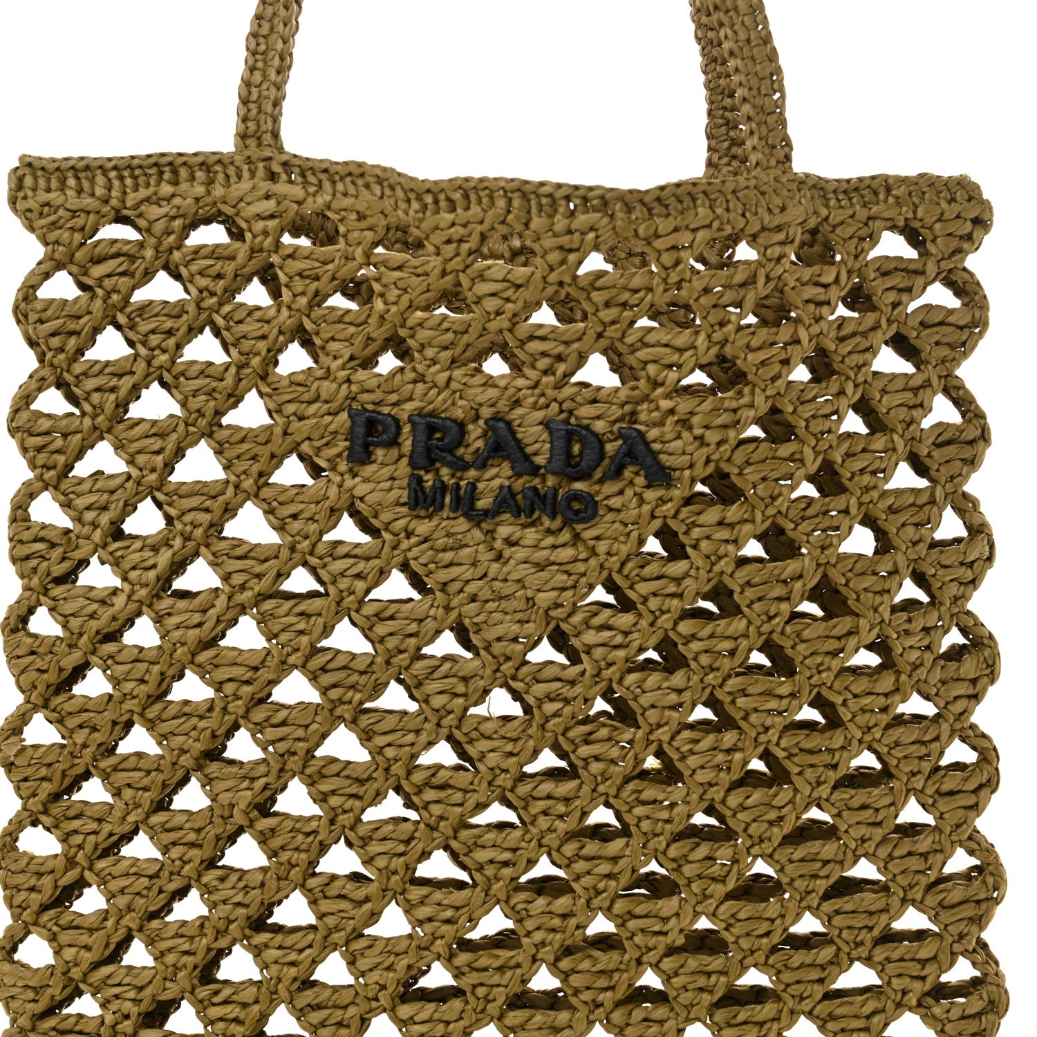 Prada Yarn Raffia Effect Embroidered Logo Tote Oliva 7 of 10