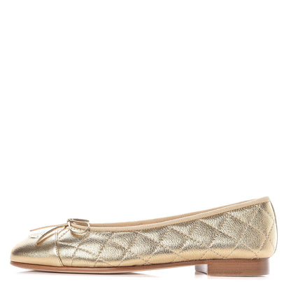 Chanel Metallic Lambskin Quilted Cap Toe Ballerina Flats 36 Gold 1 of 13
