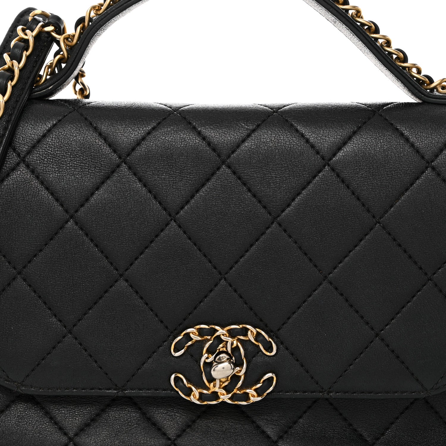 Chanel Lambskin Quilted Chain Infinity Top Handle Flap Black 8 of 10