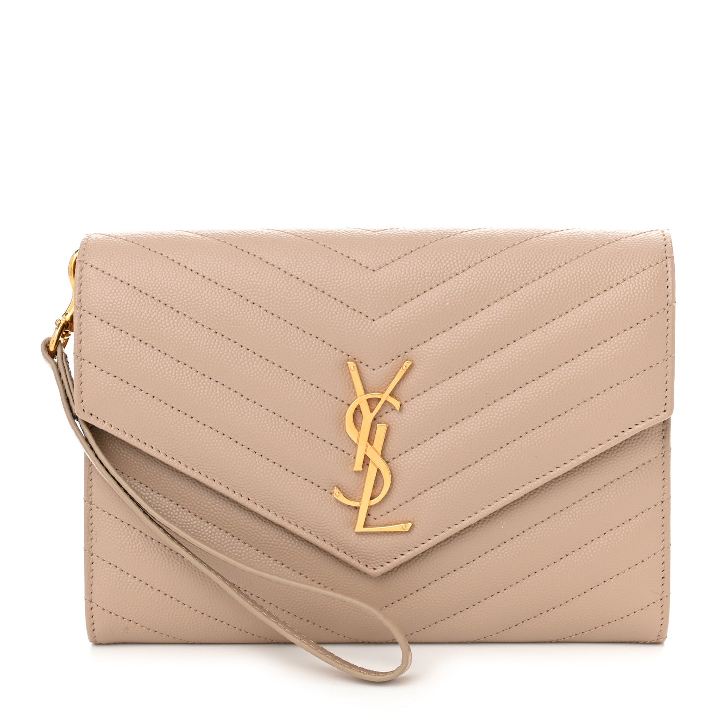 Grain De Poudre Matelasse Chevron Monogram Envelope Clutch Dark Beige