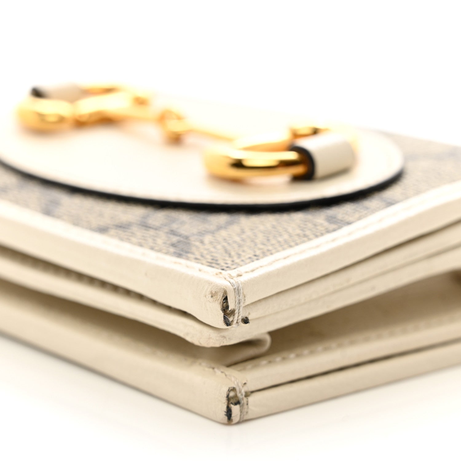 Gucci GG Supreme Monogram Azalea Calfskin Horsebit 1955 Card Case Wallet Beige Ebony Mystic White 9 of 9