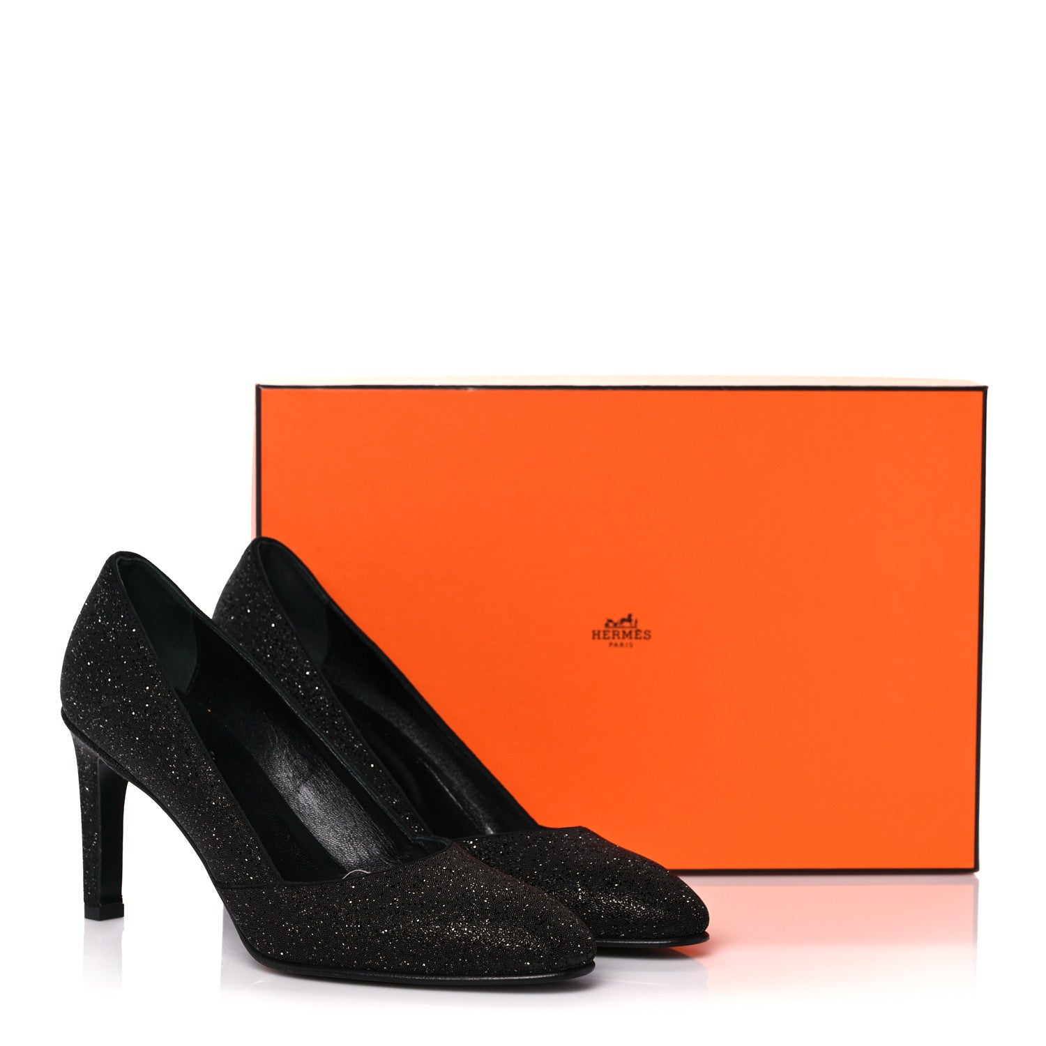 Hermes Suede Goatskin Crystal Powder Pumps 38.5 Black 10 of 10