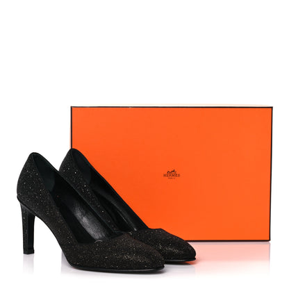 Hermes Suede Goatskin Crystal Powder Pumps 38.5 Black 10 of 10