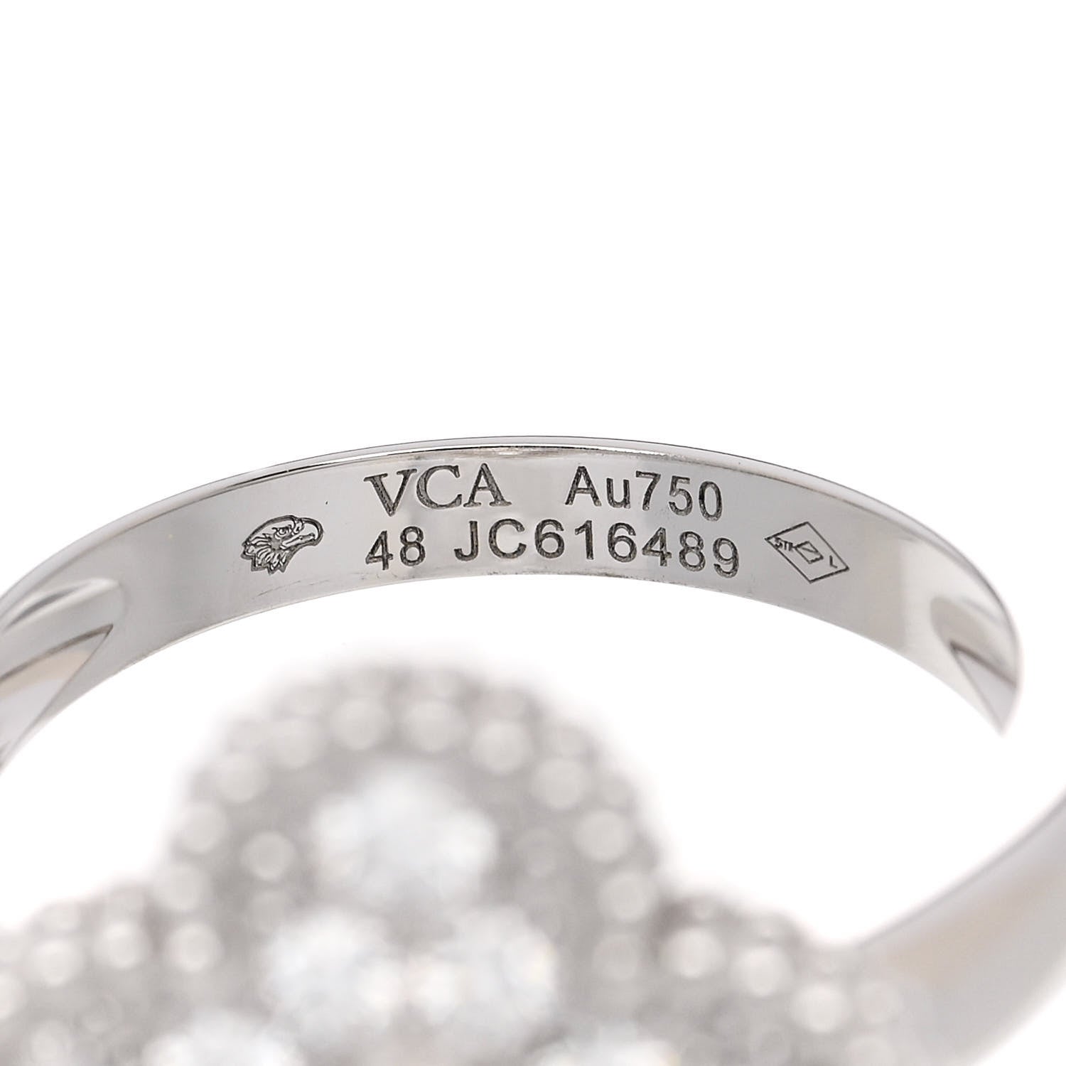 Van Cleef & Arpels 18K White Gold Diamond Vintage Alhambra Ring 48 4.5 5 of 6