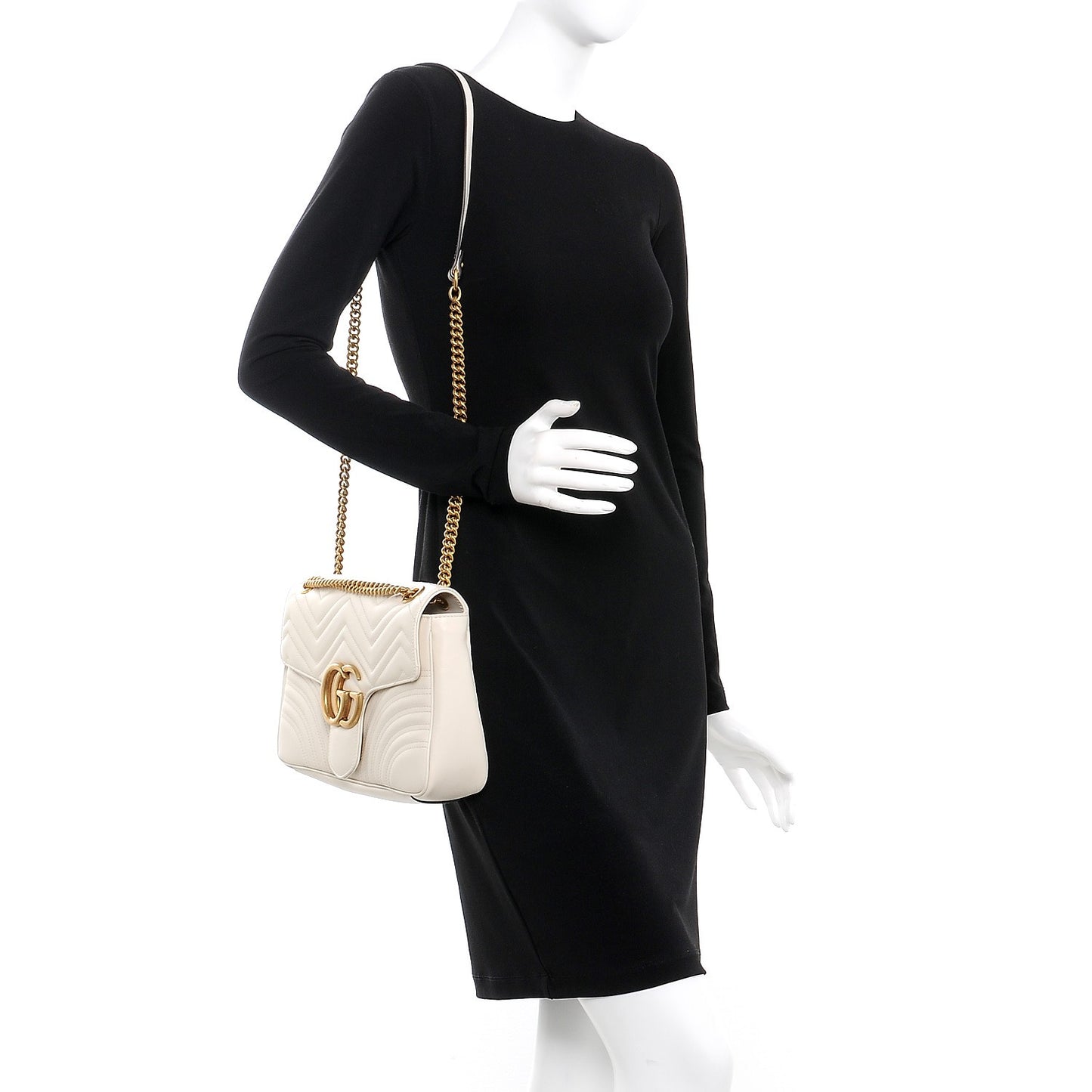 Calfskin Matelasse Medium GG Marmont Shoulder Bag White