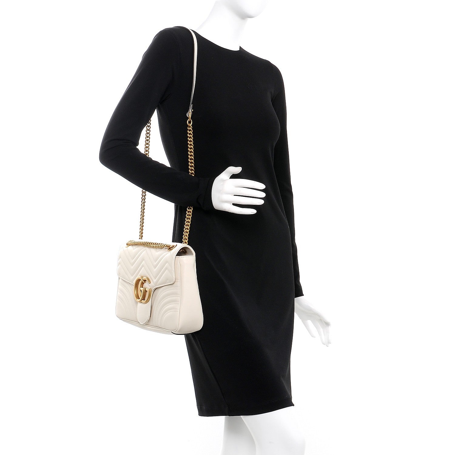 Gucci Calfskin Matelasse Medium GG Marmont Shoulder Bag White 2 of 6