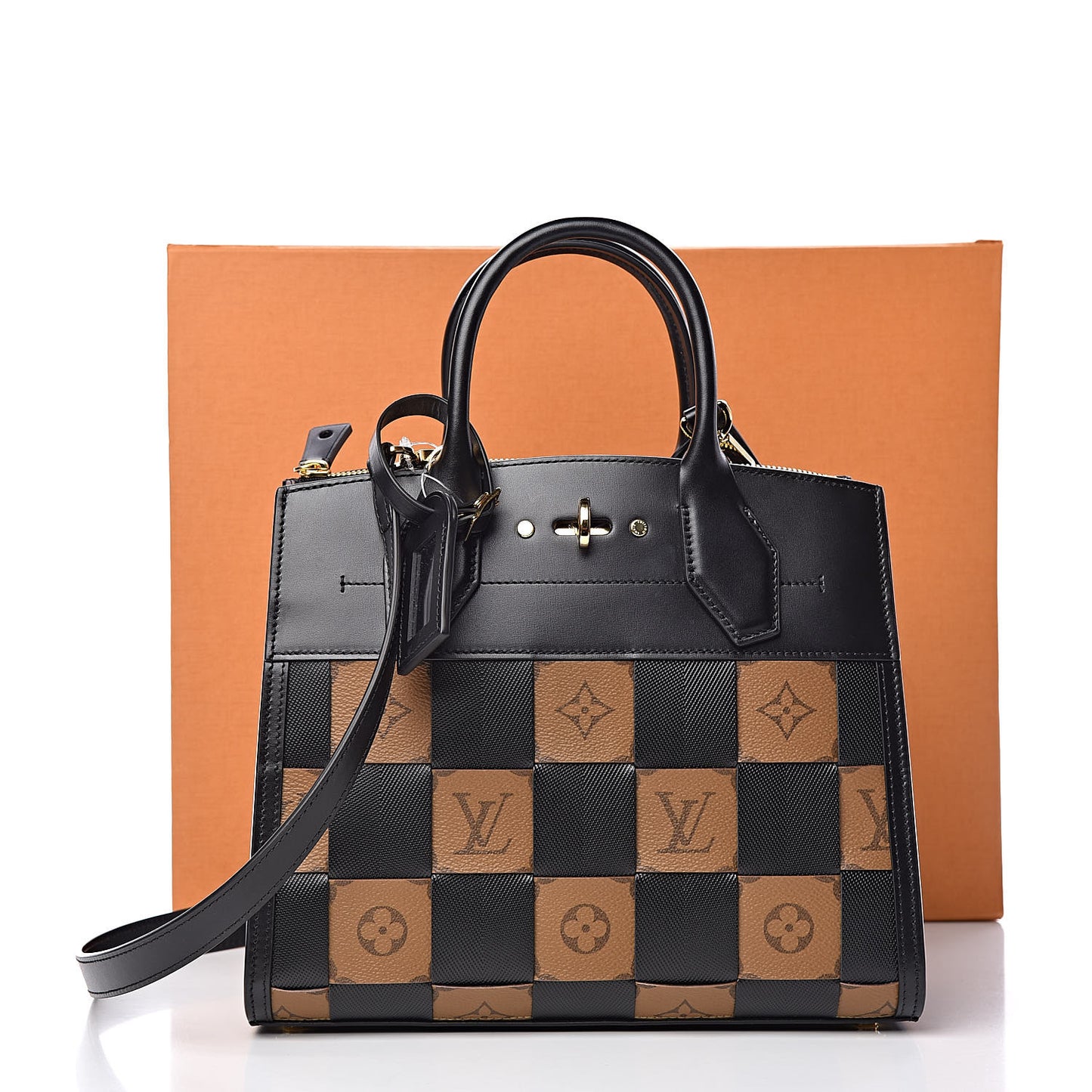 Calfskin Monogram Damier Tressage City Steamer PM Black