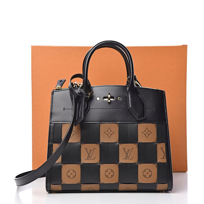 Louis Vuitton Calfskin Monogram Damier Tressage City Steamer PM Black 9 of 9