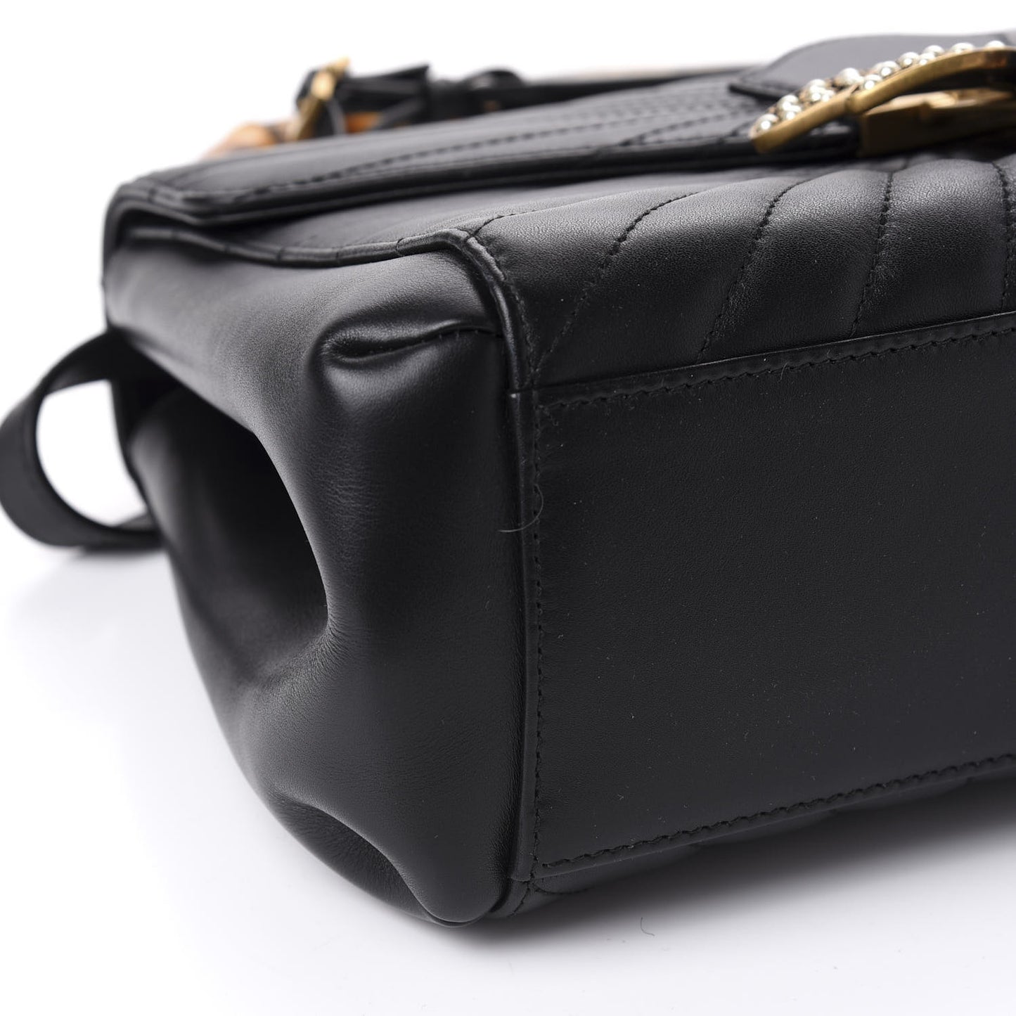 Calfskin Bamboo Trapuntata Queen Margaret Top Handle Bag Black